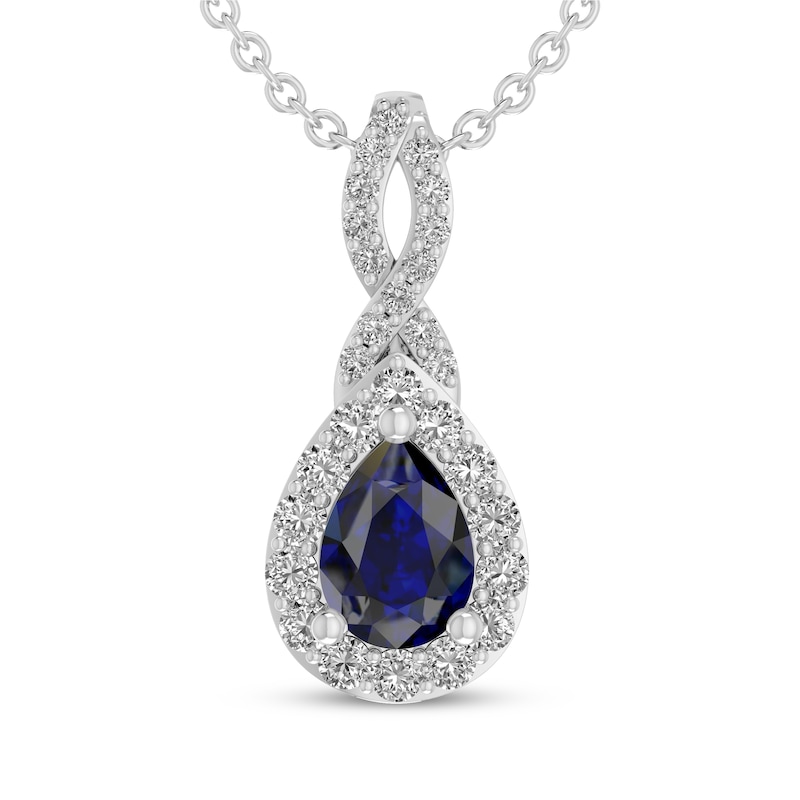 Main Image 1 of Pear-Shaped Blue Lab-Created Sapphire & White Lab-Created Sapphire Drop Necklace Sterling Silver 18"