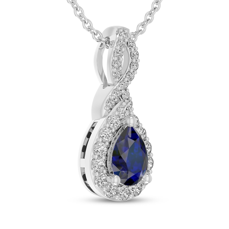 Main Image 2 of Pear-Shaped Blue Lab-Created Sapphire & White Lab-Created Sapphire Drop Necklace Sterling Silver 18"