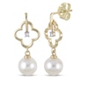 Thumbnail Image 1 of Cultured Pearl & Diamond Accent Clover Drop Earrings 14K Yellow Gold