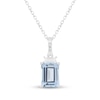 Thumbnail Image 1 of Emerald-Cut Aquamarine & White Lab-Created Sapphire Necklace Sterling Silver 18"