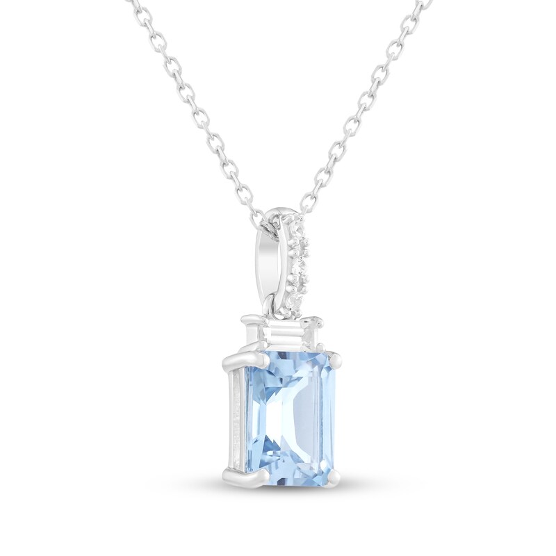 Main Image 2 of Emerald-Cut Aquamarine & White Lab-Created Sapphire Necklace Sterling Silver 18"