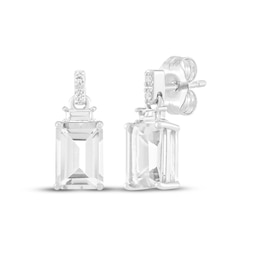 Emerald-Cut White Lab-Created Sapphire Dangle Earrings Sterling Silver