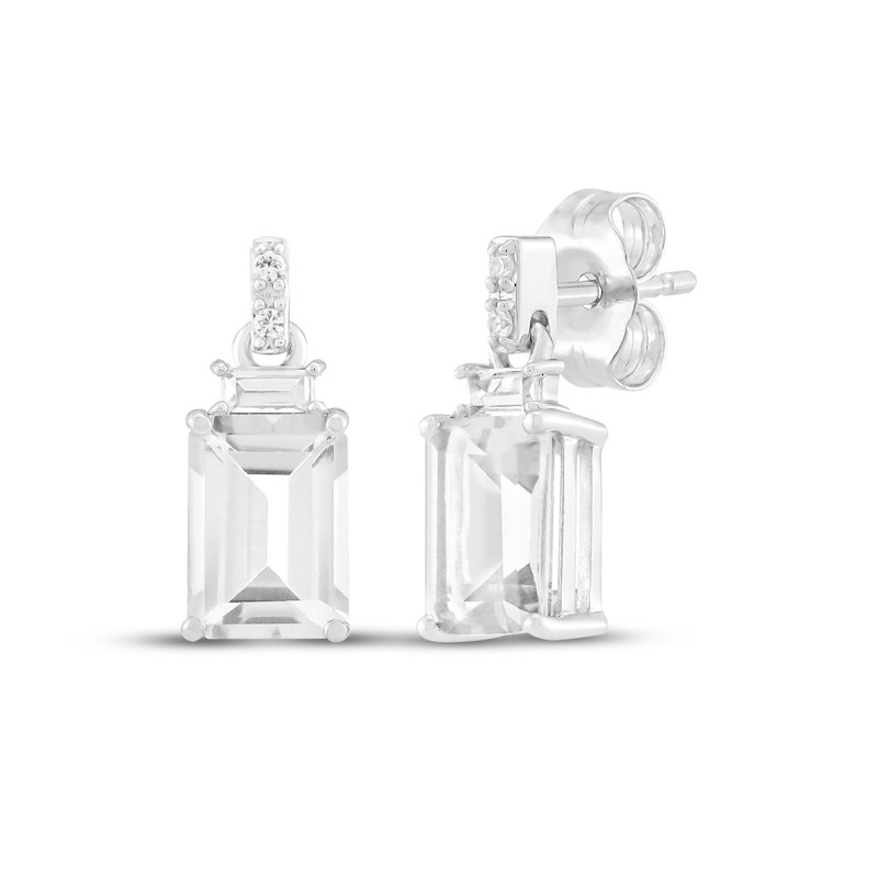 Main Image 1 of Emerald-Cut White Lab-Created Sapphire Dangle Earrings Sterling Silver