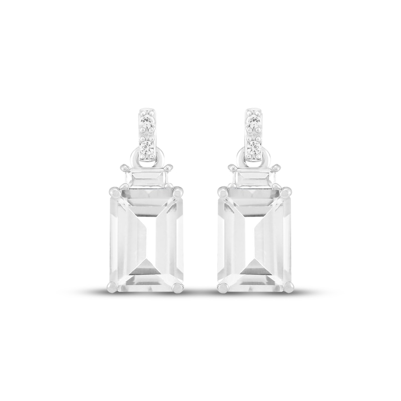 Main Image 2 of Emerald-Cut White Lab-Created Sapphire Dangle Earrings Sterling Silver
