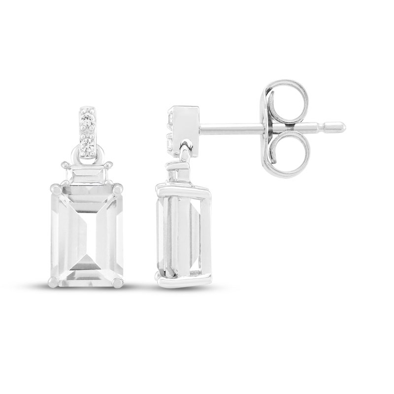 Main Image 3 of Emerald-Cut White Lab-Created Sapphire Dangle Earrings Sterling Silver