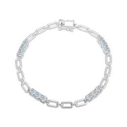 Aquamarine Trio Station Chain Bracelet Sterling Silver 7.25"
