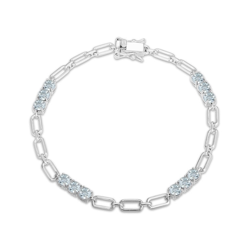 Main Image 1 of Aquamarine Trio Station Chain Bracelet Sterling Silver 7.25"