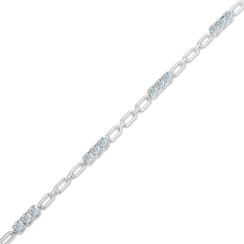 Main Image 2 of Aquamarine Trio Station Chain Bracelet Sterling Silver 7.25"