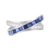 Thumbnail Image 1 of Square-Cut Blue Lab-Created Sapphire & White Lab-Created Sapphire Crossover Ring Sterling Silver