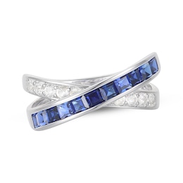 Square-Cut Blue Lab-Created Sapphire & White Lab-Created Sapphire Crossover Ring Sterling Silver