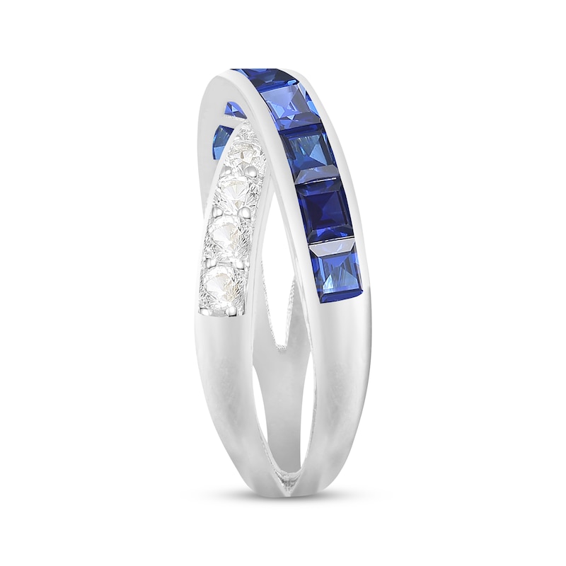 Main Image 2 of Square-Cut Blue Lab-Created Sapphire & White Lab-Created Sapphire Crossover Ring Sterling Silver