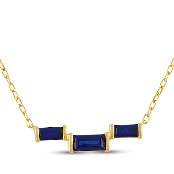 STUDIO BY KAY Baguette-Cut Blue Lab-Created Sapphire Necklace 24K Yellow Gold Vermeil Sterling Silver 18"