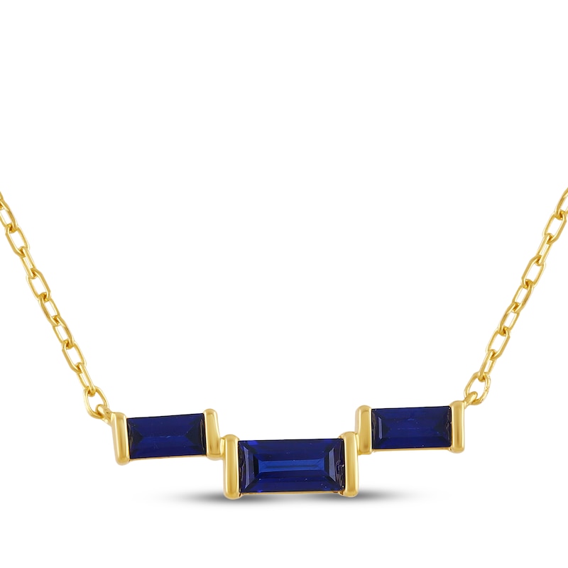 Main Image 1 of STUDIO BY KAY Baguette-Cut Blue Lab-Created Sapphire Necklace 24K Yellow Gold Vermeil Sterling Silver 18"