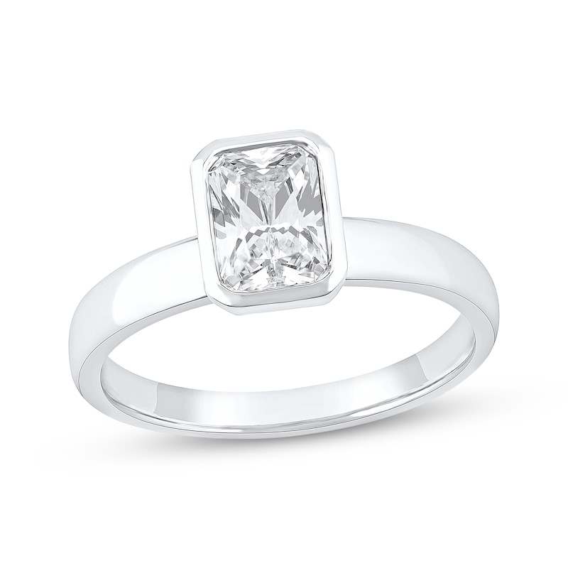 Main Image 1 of Now + Forever Lab-Grown Diamonds Radiant-Cut Bezel-Set Solitaire Engagement Ring 1 ct tw 14K White Gold (F/VS2)