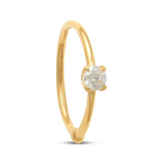 Cubic Zirconia Solitaire Nose Ring 14K Yellow Gold