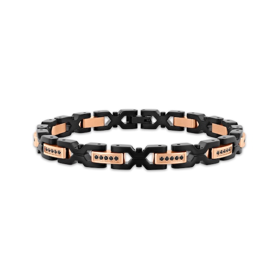 Men's Black Diamond Link Bracelet 1/2 ct tw Black & Rose Ion-Plated Stainless Steel 8.37"