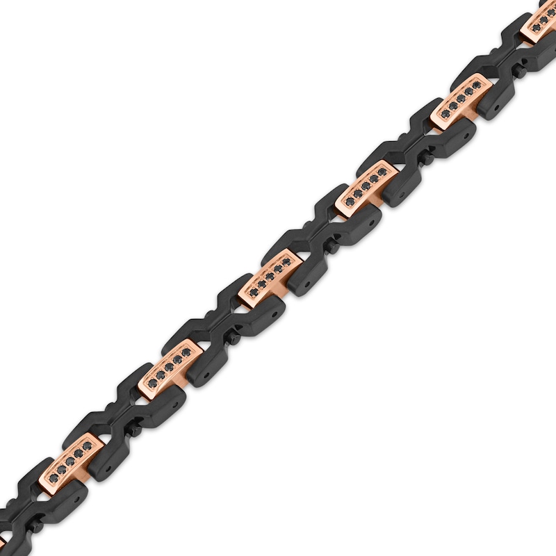 Main Image 2 of Men's Black Diamond Link Bracelet 1/2 ct tw Black & Rose Ion-Plated Stainless Steel 8.37"