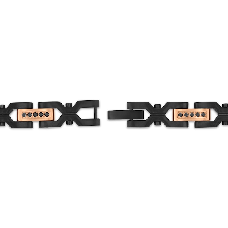 Main Image 3 of Men's Black Diamond Link Bracelet 1/2 ct tw Black & Rose Ion-Plated Stainless Steel 8.37"