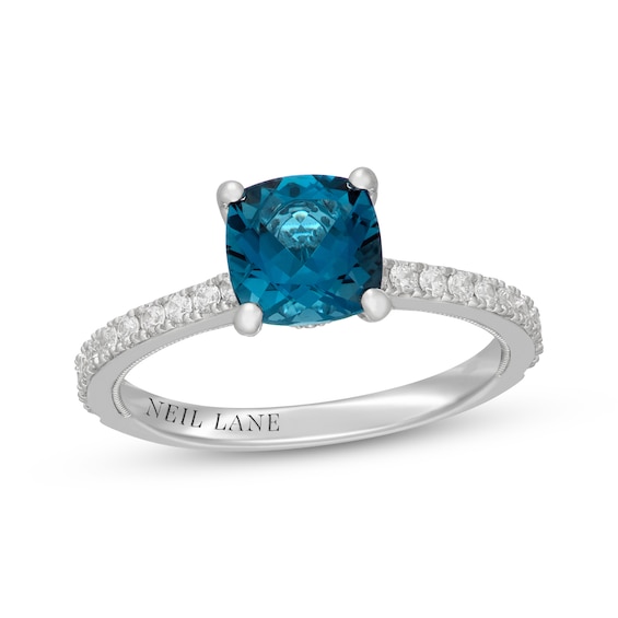 Neil Lane Cushion-Cut London Blue Topaz & Diamond Engagement Ring 3/8 ct tw 14K White Gold
