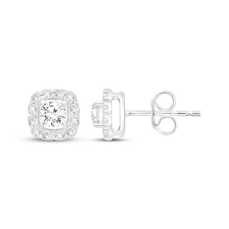 Main Image 1 of KAY Lab-Grown Diamonds Cushion Halo Stud Earrings 1/2 ct tw Sterling Silver