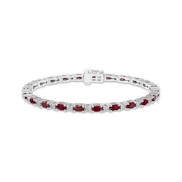 Oval-Cut Garnet & White Lab-Created Sapphire Link Bracelet Sterling Silver 7.25"