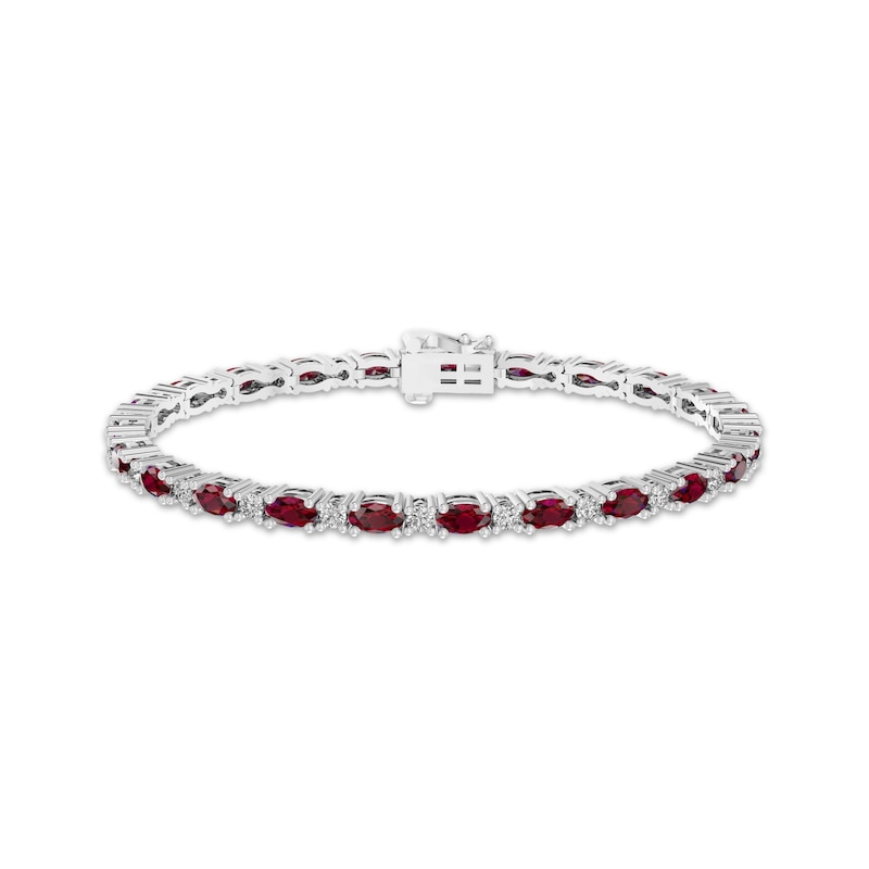 Main Image 1 of Oval-Cut Garnet & White Lab-Created Sapphire Link Bracelet Sterling Silver 7.25"