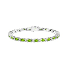 Oval-Cut Peridot & White Lab-Created Sapphire Link Bracelet Sterling Silver 7.25"