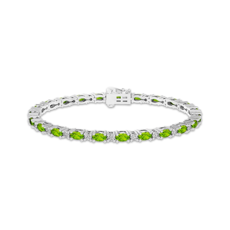 Main Image 1 of Oval-Cut Peridot & White Lab-Created Sapphire Link Bracelet Sterling Silver 7.25"