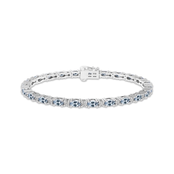 Oval-Cut Aquamarine & White Lab-Created Sapphire Link Bracelet Sterling Silver 7.25"