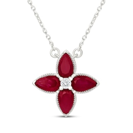 Pear-Shaped Lab-Created Ruby & White Lab-Created Sapphire Clover Necklace Sterling Silver 18"