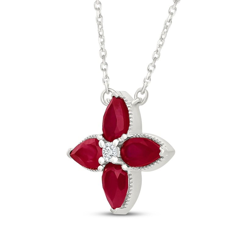 Main Image 2 of Pear-Shaped Lab-Created Ruby & White Lab-Created Sapphire Clover Necklace Sterling Silver 18"