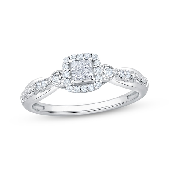 Princess-Cut Quad Diamond Promise Ring 1/5 ct tw 10K White Gold