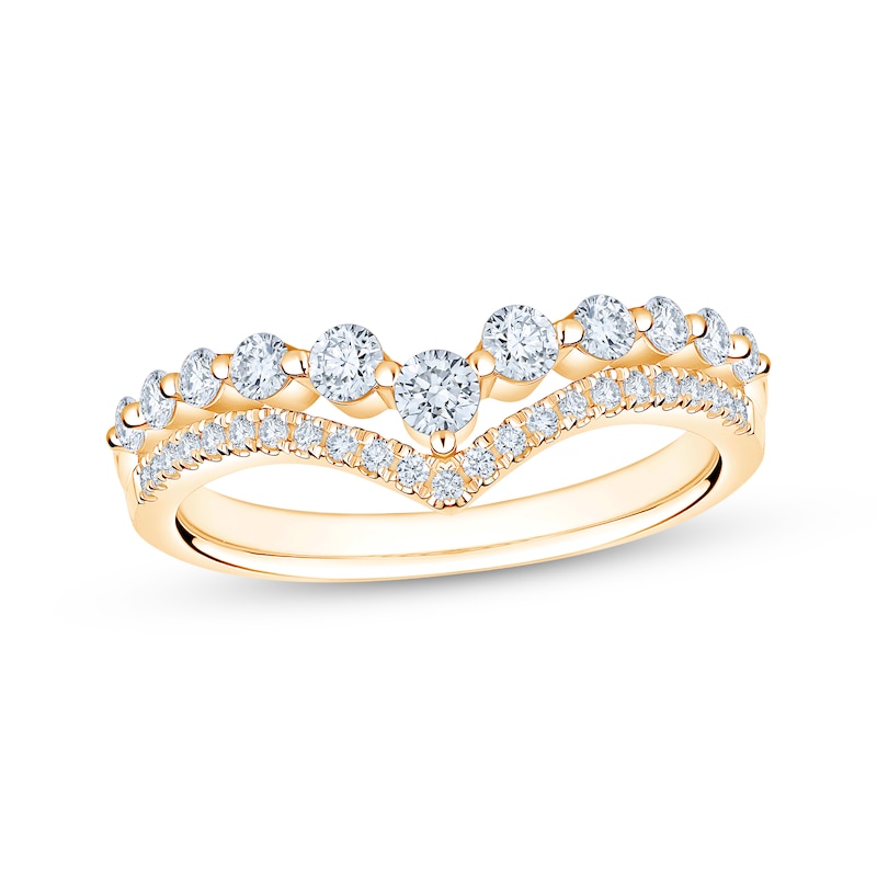 Main Image 1 of Now + Forever Lab-Grown Diamonds Two-Row Chevron Anniversary Ring 1/2 ct tw 14K Yellow Gold