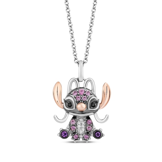 Disney Treasures Lilo & Stitch "Angel" Amethyst, Pink Sapphire & Diamond Accent Necklace 18K Rose Gold Vermeil & Sterling Silver 19"