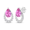 Thumbnail Image 1 of Pear-Shaped Pink Lab-Created Sapphire & White Lab-Created Sapphire Frame Drop Earrings Sterling Silver