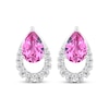 Thumbnail Image 2 of Pear-Shaped Pink Lab-Created Sapphire & White Lab-Created Sapphire Frame Drop Earrings Sterling Silver