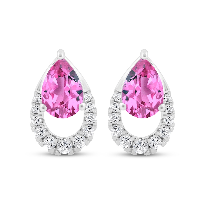 Main Image 2 of Pear-Shaped Pink Lab-Created Sapphire & White Lab-Created Sapphire Frame Drop Earrings Sterling Silver