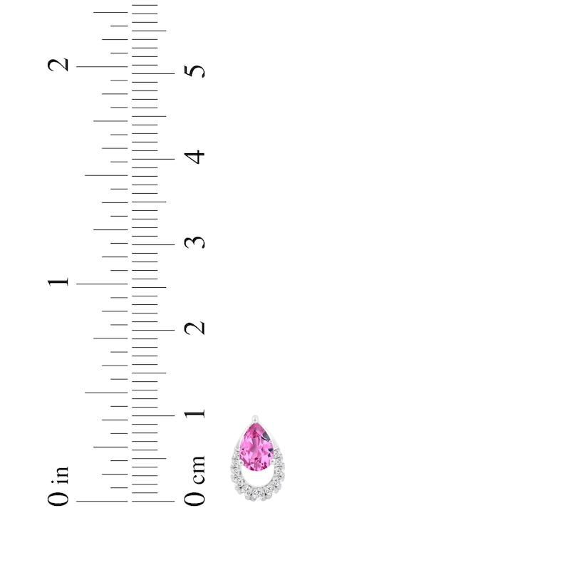 Main Image 4 of Pear-Shaped Pink Lab-Created Sapphire & White Lab-Created Sapphire Frame Drop Earrings Sterling Silver
