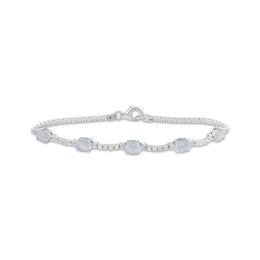 Oval-Cut Lab-Created Opal & White Lab-Created Sapphire Station Bracelet Sterling Silver 7.5"
