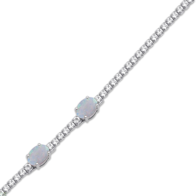 Main Image 2 of Oval-Cut Lab-Created Opal & White Lab-Created Sapphire Station Bracelet Sterling Silver 7.5"