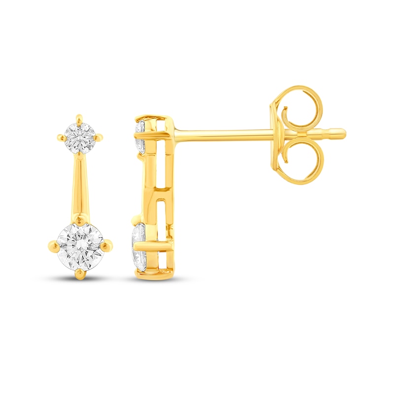 Main Image 3 of Milestones Lab-Grown Diamond Two-Stone Drop Earrings 1/4 ct tw 10K Yellow Gold