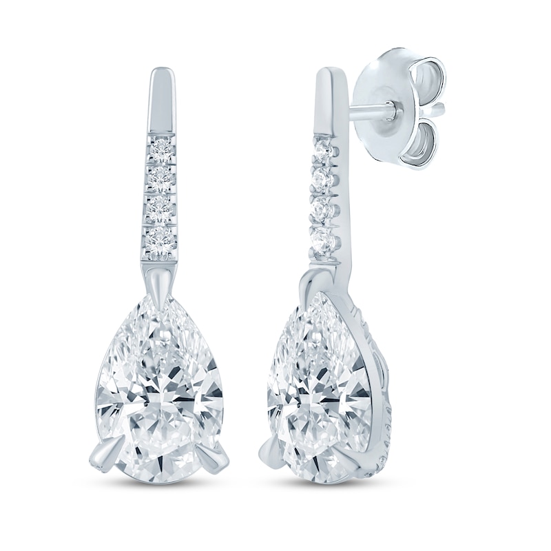 Main Image 1 of Monique Lhuillier Bliss Pear-Shaped Lab-Grown Diamond Drop Earrings 3-1/4 ct tw Platinum-Plated Sterling Silver