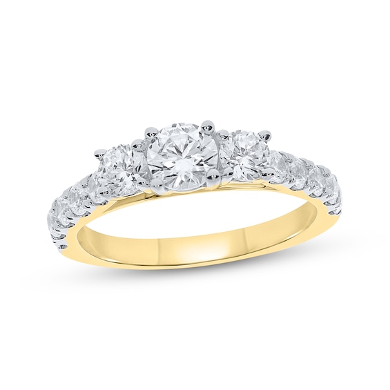 Round-Cut Diamond Three-Stone Engagement Ring 1-1/2 ct tw 14K Yellow Gold