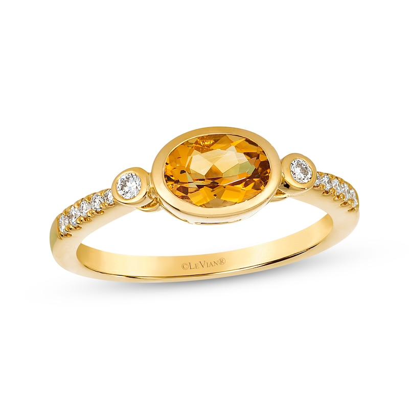 Main Image 1 of Le Vian Oval-Cut Citrine East-West Ring 1/8 ct tw Diamonds 14K Honey Gold