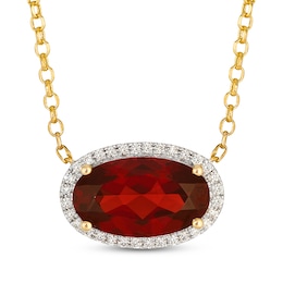 Le Vian Oval-Cut Garnet East-West Halo Necklace 1/10 ct tw Diamonds 14K Honey Gold 19"
