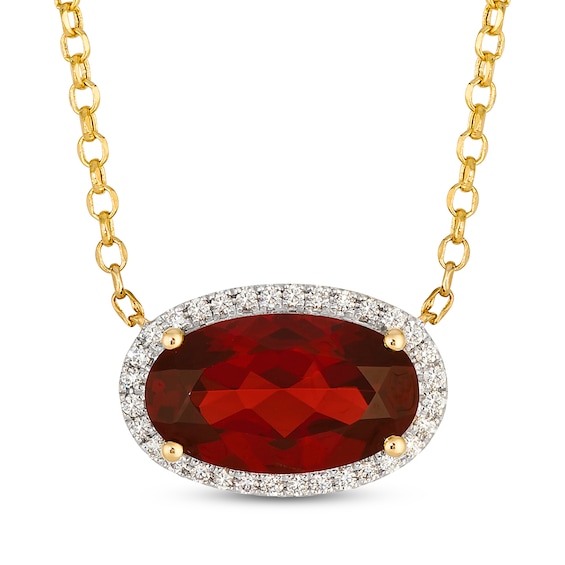 Le Vian Oval-Cut Garnet East-West Halo Necklace 1/10 ct tw Diamonds 14K Honey Gold 19"