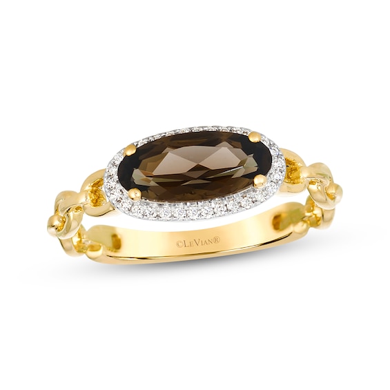 Le Vian Oval-Cut Chocolate Quartz Chain Link Ring 1/15 ct tw Diamonds 14K Honey Gold