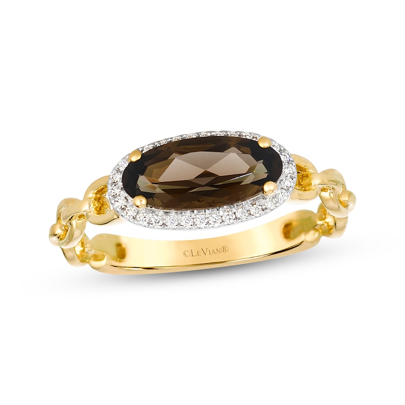 Main Image 1 of Le Vian Oval-Cut Chocolate Quartz Chain Link Ring 1/15 ct tw Diamonds 14K Honey Gold