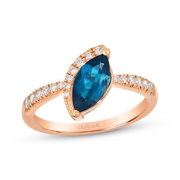 Le Vian Marquise-Cut Blue Topaz Ring 1/6 ct tw Diamonds 14K Strawberry Gold