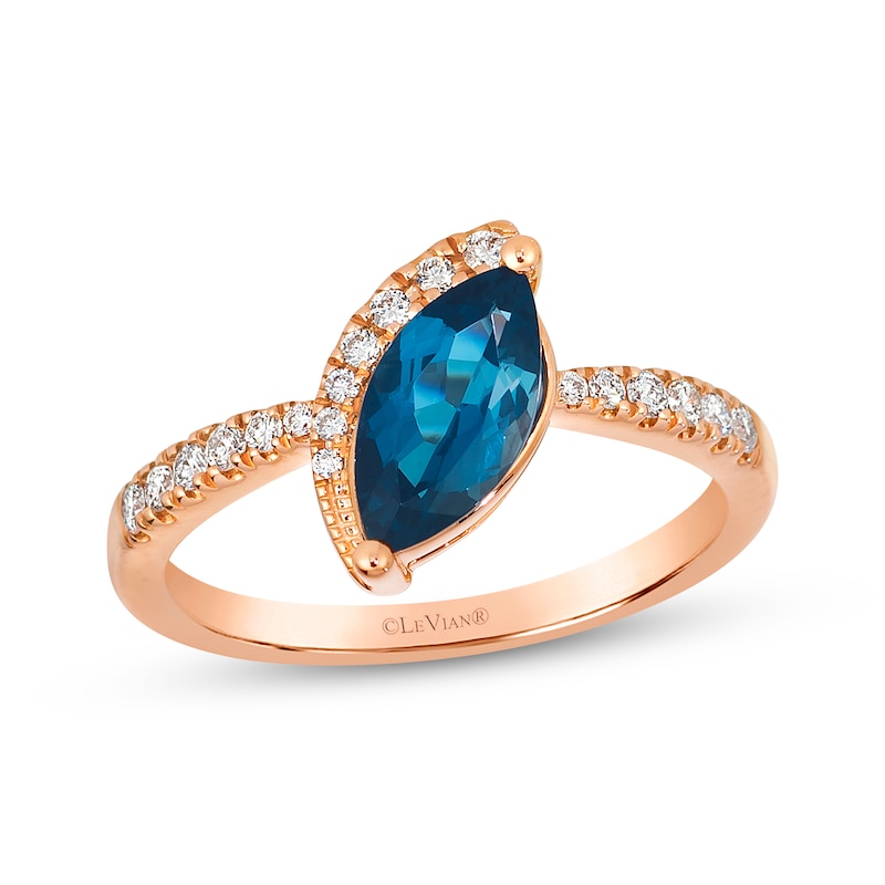 Main Image 1 of Le Vian Marquise-Cut Blue Topaz Ring 1/6 ct tw Diamonds 14K Strawberry Gold